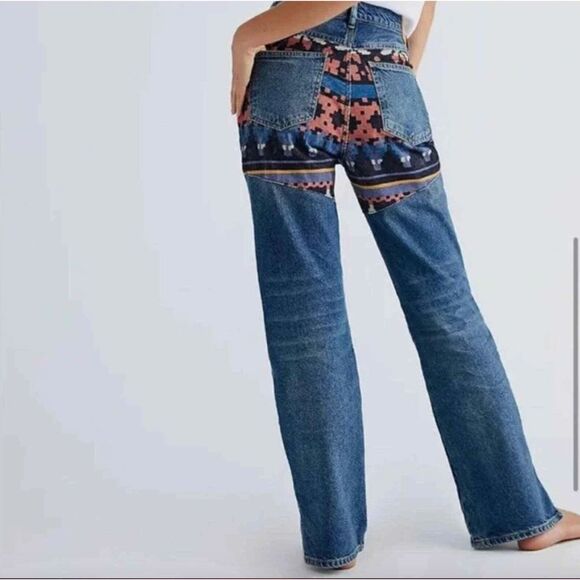 Free People Rocky Mountain Patchwork Jeans Sz 24 USA Made Embroidered Boho $148 - Picture 2 of 14